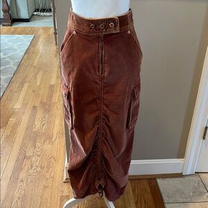 Vintage Ruched Cargo Brown Corduroy Skirt